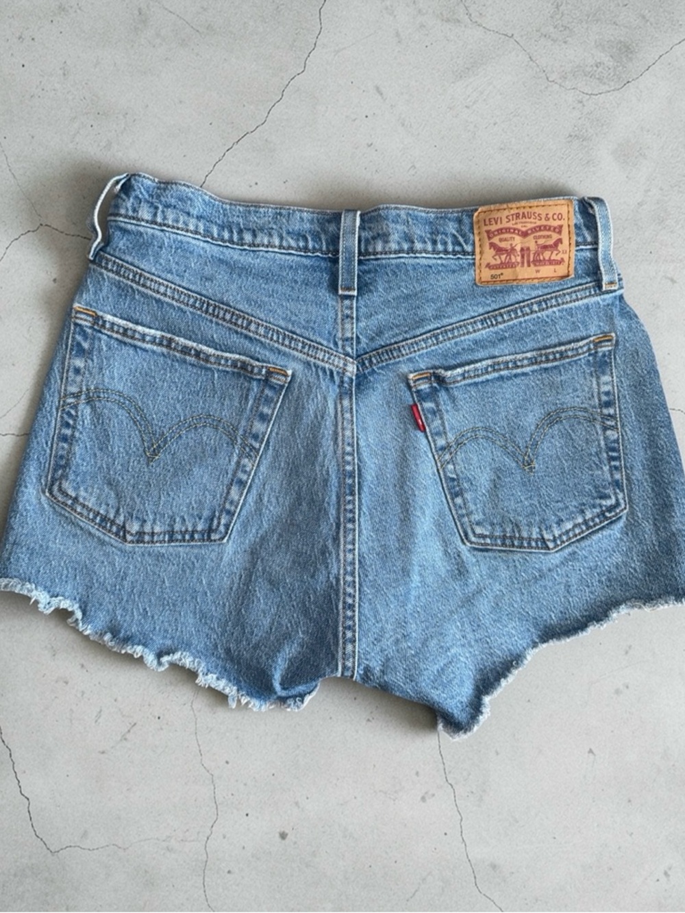 Levi's Light Blue Denim Frayed Hem Shorts